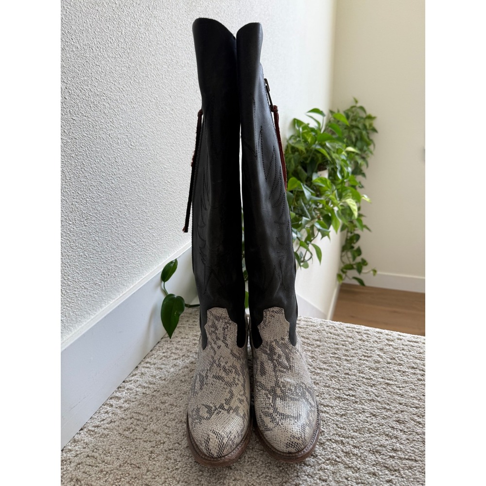 Freebird BY STEVEN WHISPER Tall Western Boots 9 Snakeskin Leather Embroidered - Picture 12 of 16